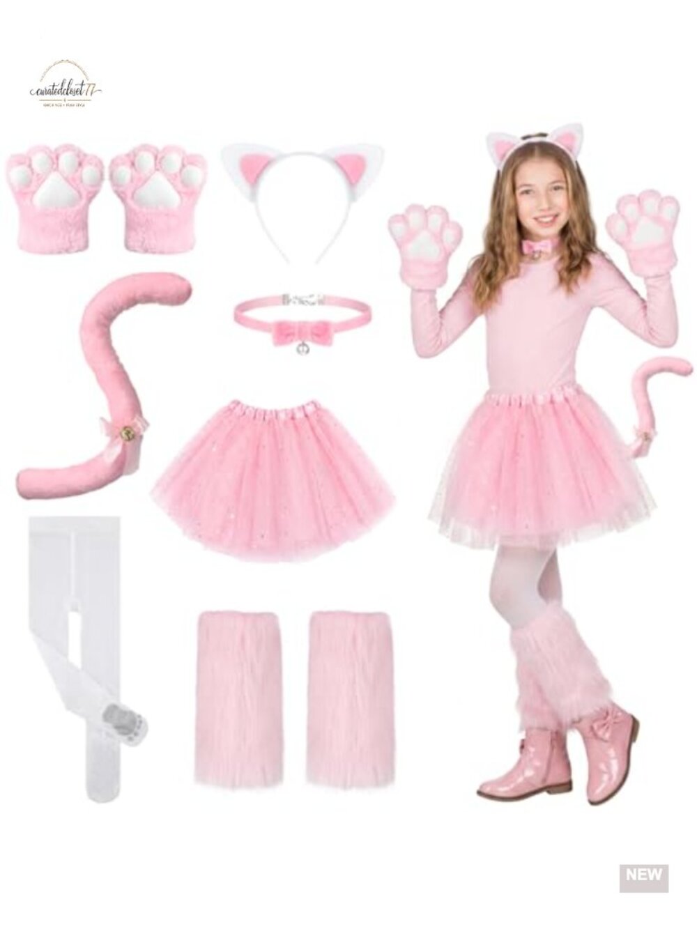 Kids Cat Costume Accessories Set 8 Pcs Faux Fur Headband Tail